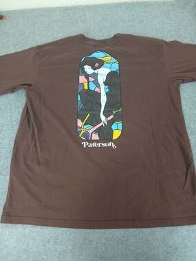 Paterson Graphic Tee Brown Stained Glass Tennis Shirt Men’s Medium Skate Y2K